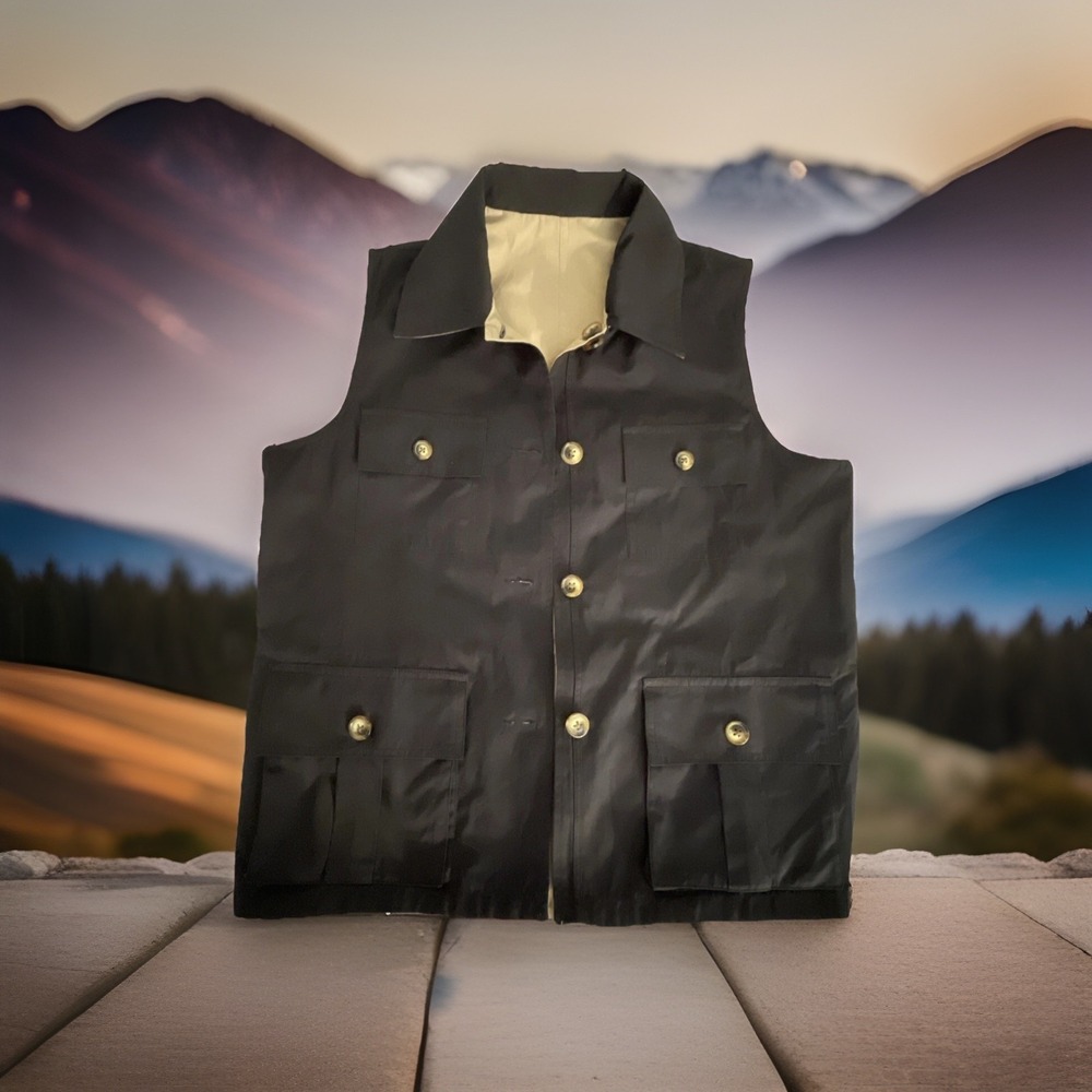 Orvis Vest Mens Size S Reversible Cinch Adjustable Waist Fishing Horse Black,Tan